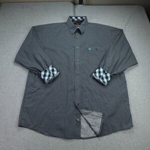 George Strait Wrangler Mens XL Black Blue Geometric Button Down Western Shirt